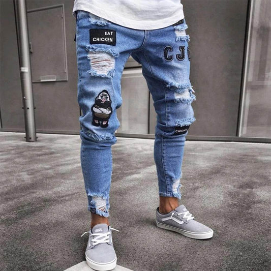 Tsingyi White Embroidery Ripped Jeans - Slim Fit Casual Denim - Buy Center US