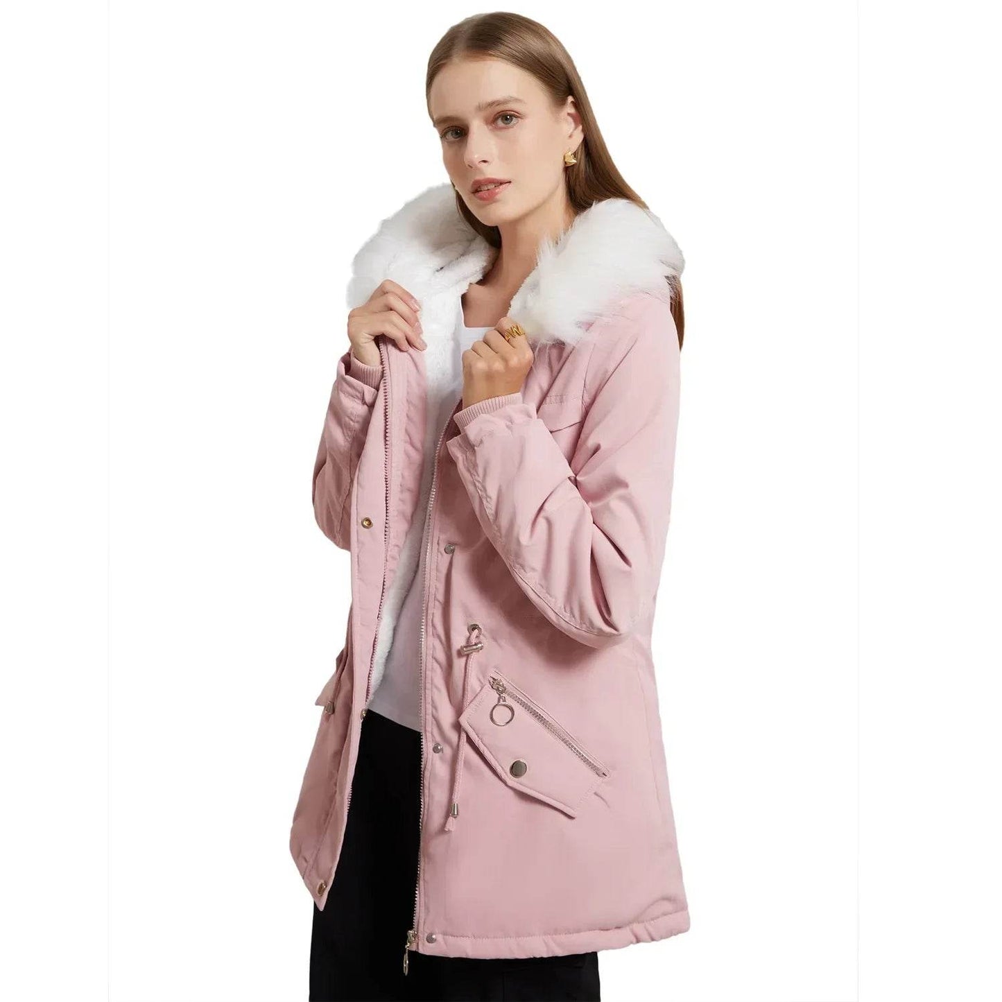 Kalenmos Women's Mid-Length Parka Coat - Hooded, Fur Collar, Casual - Buy Center US
