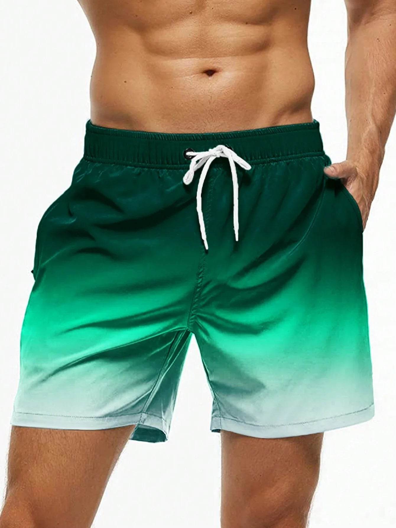 Men's Gradient Beach Shorts - Drawstring Swim Trunks for Summer Fun - Buy Center US