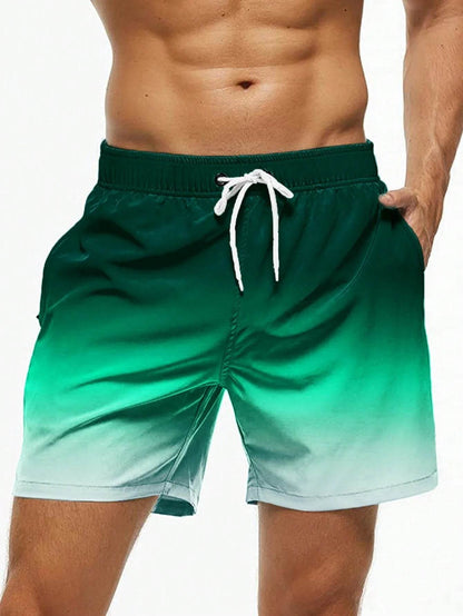 Men's Gradient Beach Shorts - Drawstring Swim Trunks for Summer Fun - Buy Center US