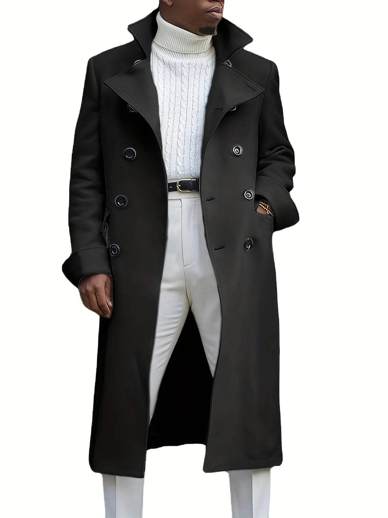 Men's Double-Breasted Woolen Overcoat - Casual England Style Winter Jacket - Buy Center US