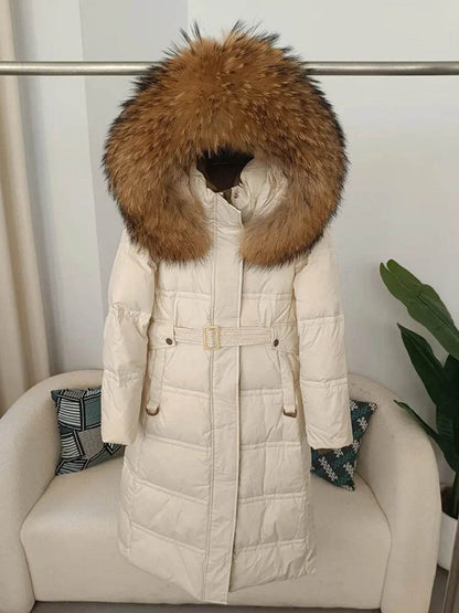 Women's Real Raccoon Fur Jacket - Thick Warm Duck Down Coat - Buy Center US