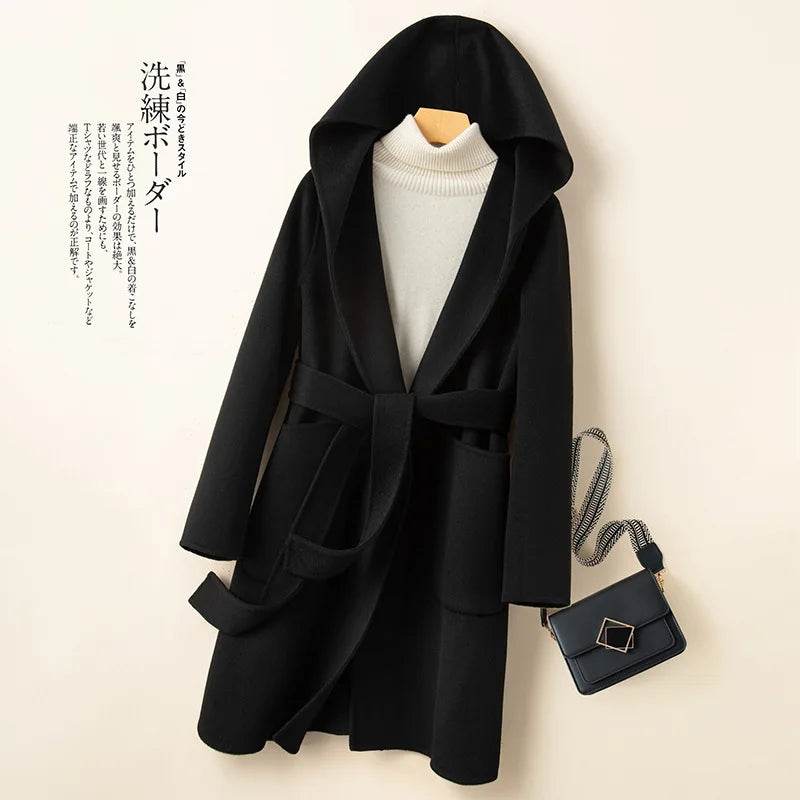 YUEYUAN Women’s Cashmere Hoodie Coat - Double-Sided Slimming Design - Buy Center US