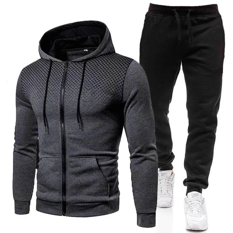 Stylish Zipper Hooded Tracksuit for Men - Casual Fitness Jogging Set - Buy Center US