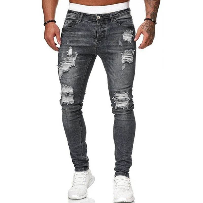 HONGYOUHANYAN Men’s Black Ripped Skinny Jeans - Classic Streetwear Denim - Buy Center US