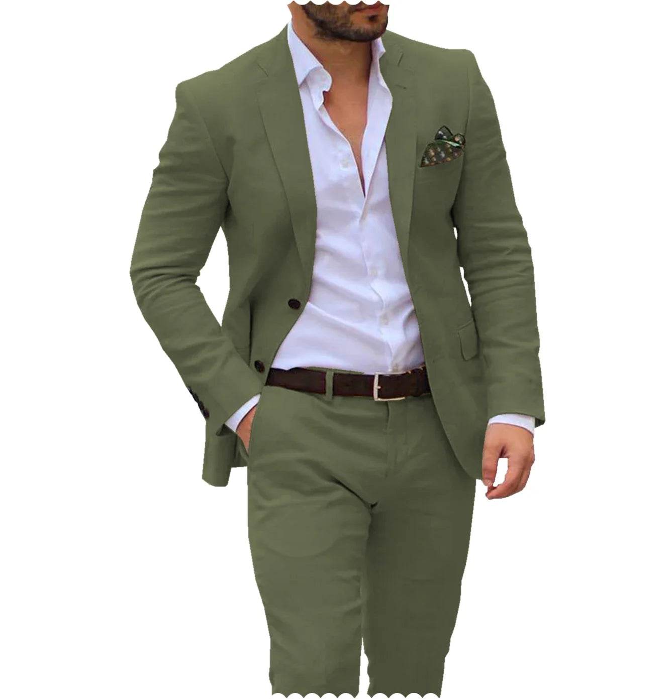 Men’s Linen Wedding Suit - 2 Piece Blazer & Pants for Groom, Custom Fit - Buy Center US