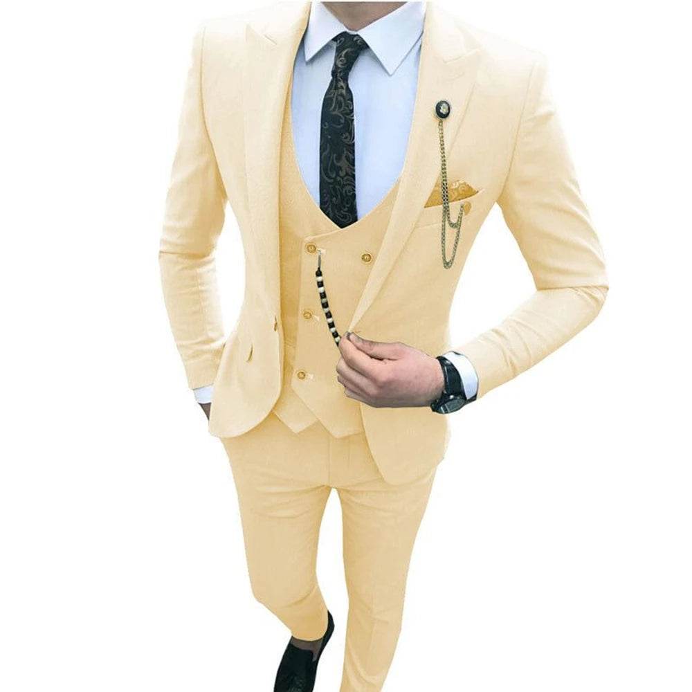 Kromoc Men's Slim Fit 3-Piece Suit - Wedding Tuxedo with Peak Lapel - Buy Center US