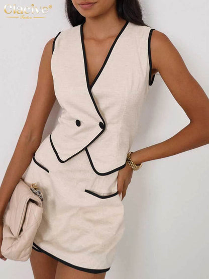 Clacive Women’s Summer Slim Khaki Outfit - Sleeveless Top & Shorts - Buy Center US