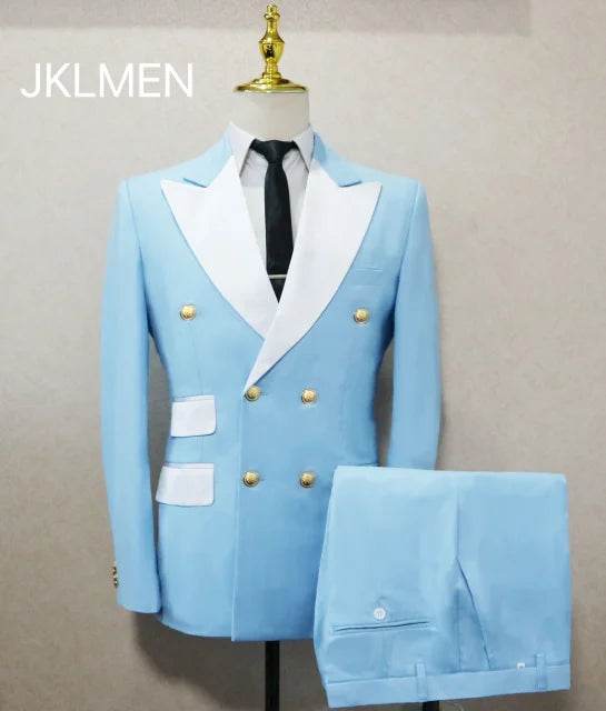 Elegant Light Blue Smoking Jacket & Pants Set for Men - Gold Buttons Tuxedo - Buy Center US
