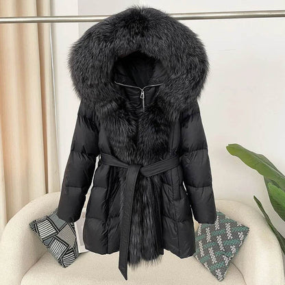 Women's Thick Warm Duck Down Coat - Hooded with Real Fox Fur - Buy Center US