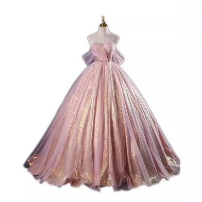 MCDV Rose Gold Off The Shoulder Evening Dress - Sequined Quinceanera - Buy Center US