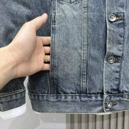 High-End Vintage Thick Plate Denim Jacket for Men - Casual Spring Autumn Wear - Buy Center US