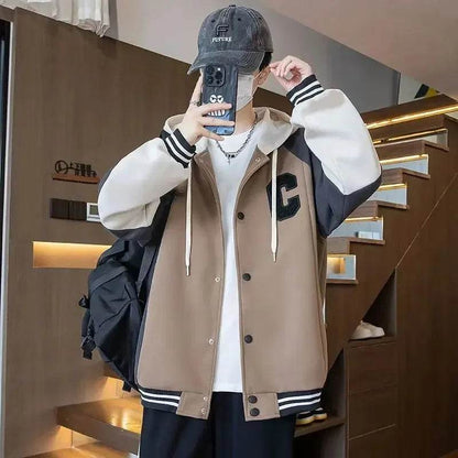 Trendy Letter Print Hooded Jacket - Men's Loose Fit Color Blocking Cardigan - Buy Center US