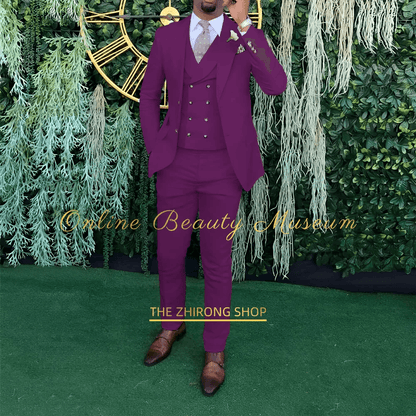 Men's 3-Piece Wedding Suit - Elegant Single-Breasted Jacket & Trousers - Buy Center US