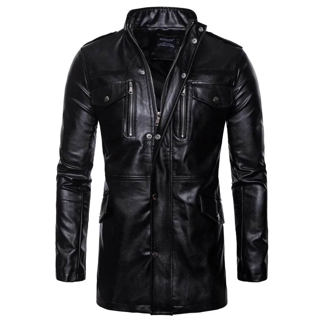 DOIYTTS Mid-length Faux Leather Jacket for Men - Casual Biker Style - Buy Center US