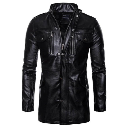 DOIYTTS Mid-length Faux Leather Jacket for Men - Casual Biker Style - Buy Center US