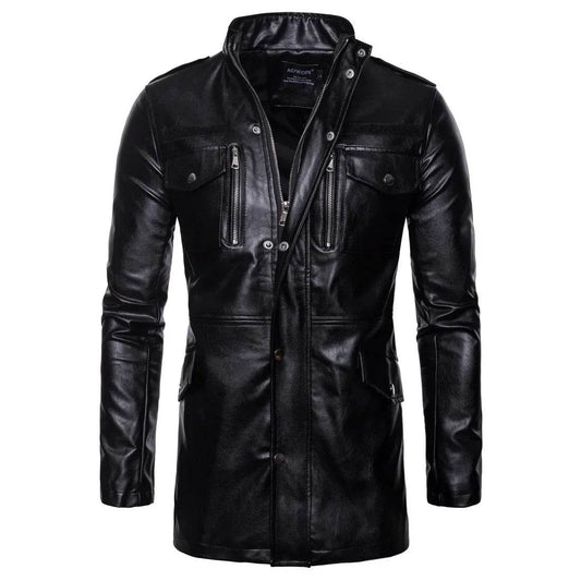 DOIYTTS Mid-length Faux Leather Jacket for Men - Casual Biker Style - Buy Center US