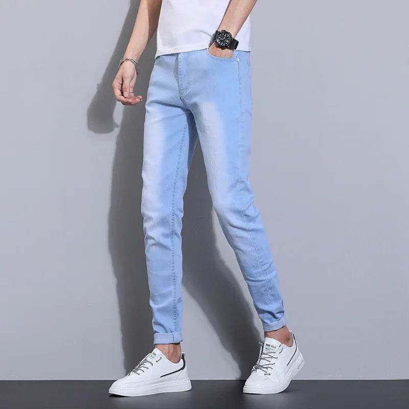 Sky Blue Slim Fit Denim Pants for Men - Classic Smart Casual Style - Buy Center US