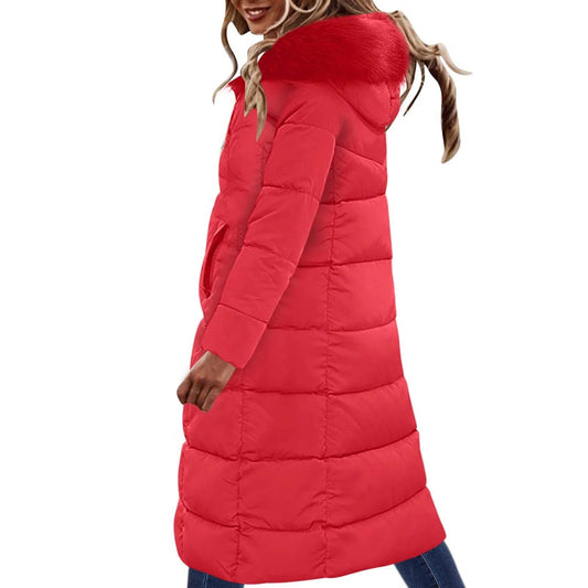 Women's Long Cotton Padded Coat - Slimming Winter Jacket with Pockets - Buy Center US