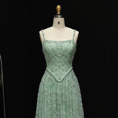 Sharon Said Sage Green Evening Dress - Elegant Spaghetti Strap Style - Buy Center US