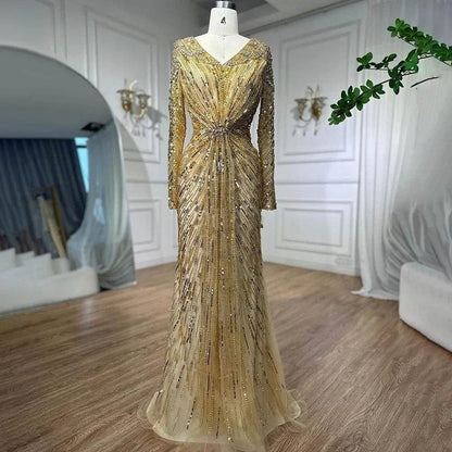 SERENE HILL Mermaid Evening Dress - Custom Beaded Floor-Length Gown - Buy Center US