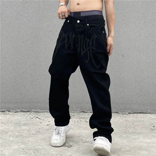 Black Baggy Straight Jeans for Men - Vintage Hip-Hop Style Denim - Buy Center US