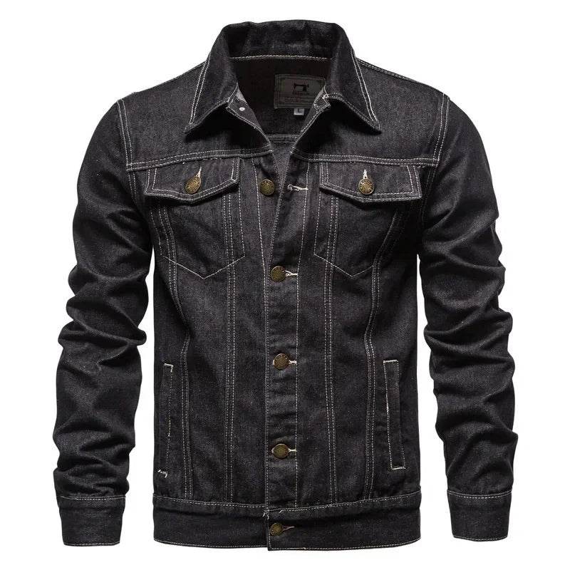 Casual Men's Cotton Denim Jacket - Solid Color, Slim Fit Outerwear - Buy Center US