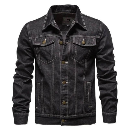 Casual Men's Cotton Denim Jacket - Solid Color, Slim Fit Outerwear - Buy Center US