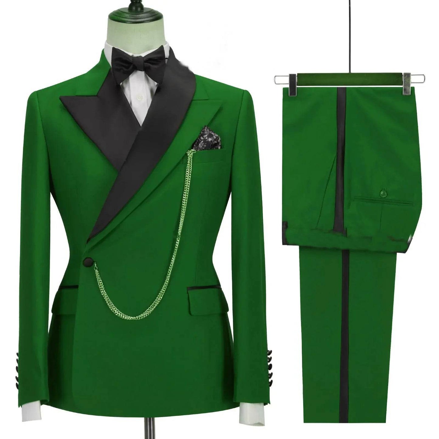 2024 Custom Black Tuxedo Suit for Men - Double Breasted, Peaked Lapel - Buy Center US