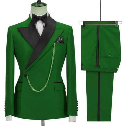 2024 Custom Black Tuxedo Suit for Men - Double Breasted, Peaked Lapel - Buy Center US