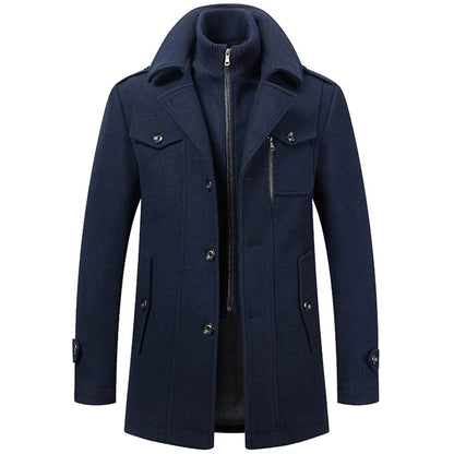 Men's Black Woolen Trench Coat - Casual High Collar Zipper Jacket - Buy Center US