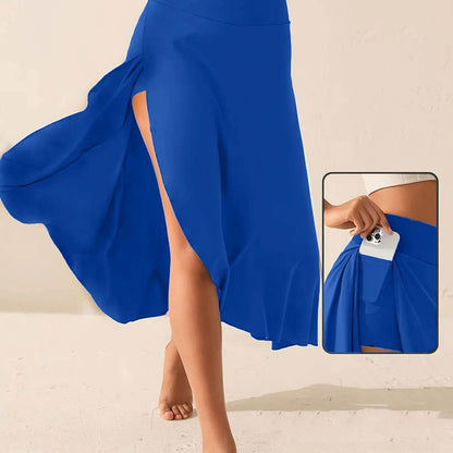 Elegant Women's Irregular Flounce Dress - Ankle-Length Solid Skirt - Buy Center US