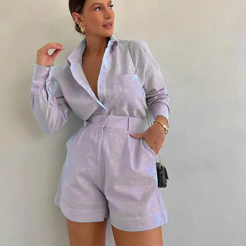 Women's Casual 2-Piece Summer Outfit - Button Detail & Shorts - Buy Center US