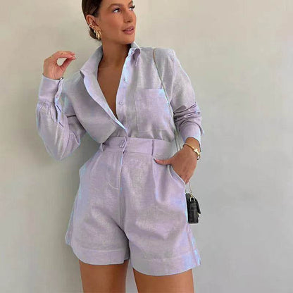 Women's Casual 2-Piece Summer Outfit - Button Detail & Shorts - Buy Center US