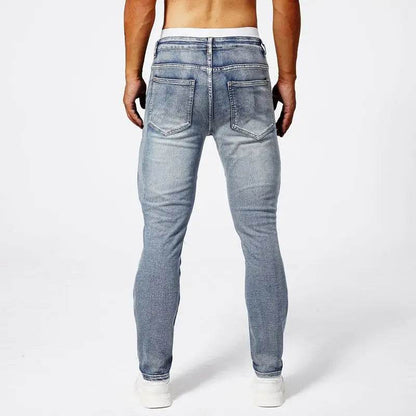 Trendy Two-Tone Distressed Jeans for Men - Slim Fit Summer Pants - Buy Center US