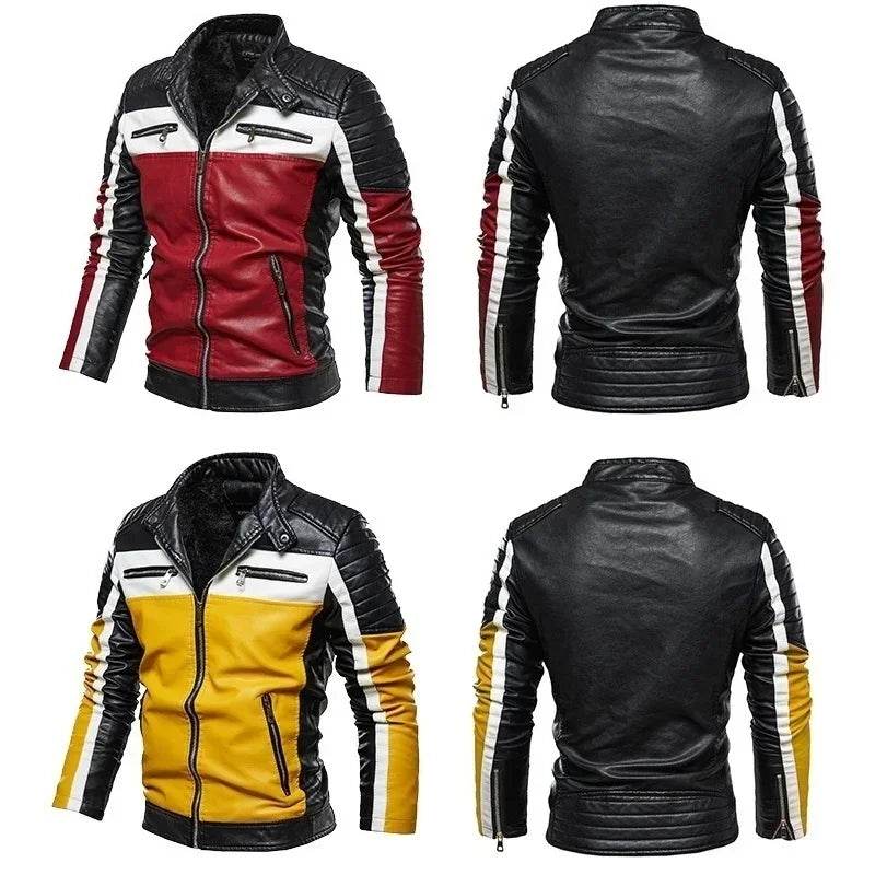 Men’s Yellow PU Leather Biker Jacket - Slim Fit Casual Zipper Coat - Buy Center US