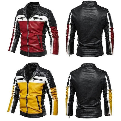 Men’s Yellow PU Leather Biker Jacket - Slim Fit Casual Zipper Coat - Buy Center US