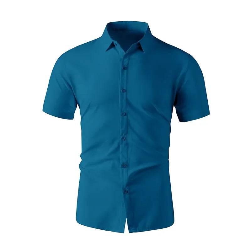 Men's Business Casual Short Sleeve Shirt - Solid Color, No Iron, Summer Ready - Buy Center US