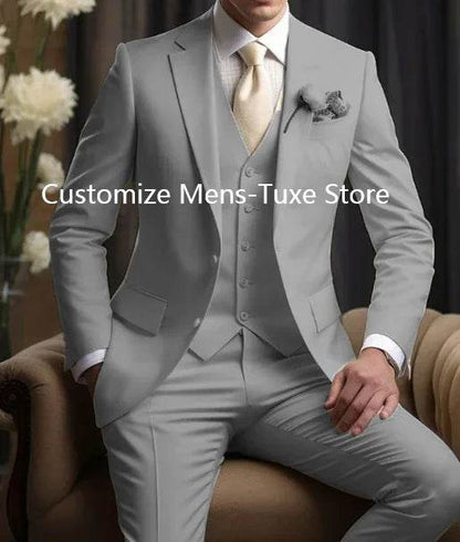 Elegant Men's Wedding Suit - Slim Fit 3-Piece Blazer, Pants & Vest - Buy Center US