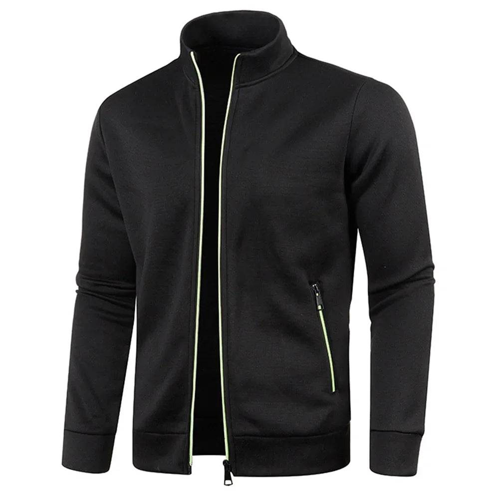 Men's Casual Zipper Hoodie - Stylish Black/Green/Gray Color Block Sweatshirt - Buy Center US