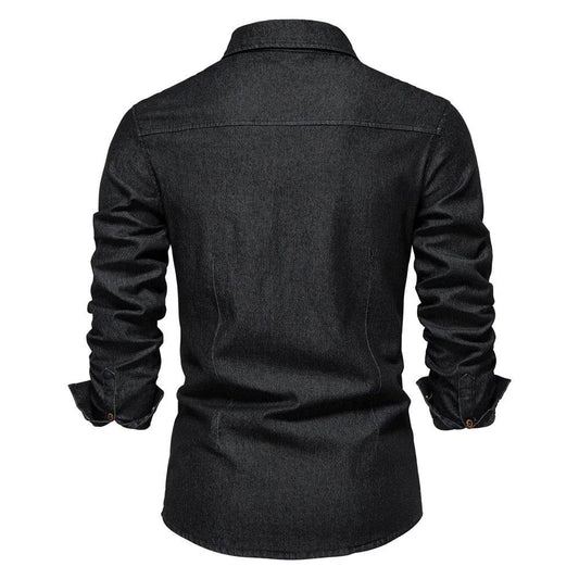 High-Quality Cotton Denim Shirt - Men's Slim Fit Casual Long Sleeve - Buy Center US