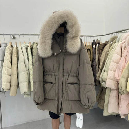 LAJWMPLX Women’s Winter Puffer Coat - Real Raccoon Fur Hood, Waterproof - Buy Center US