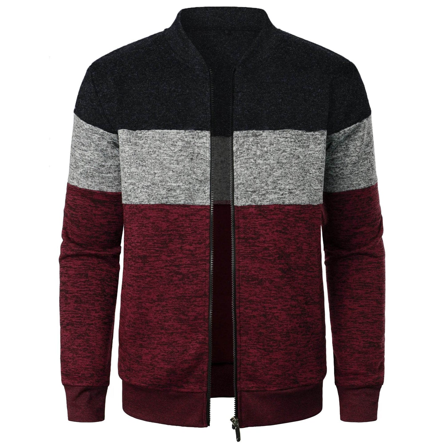Men's Autumn Stand-Up Collar Striped Knit Jacket - Fashionable Zipper Top - Buy Center US