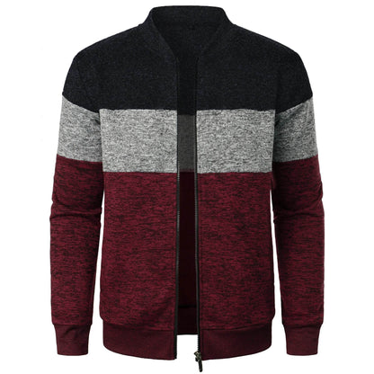 Men's Autumn Stand-Up Collar Striped Knit Jacket - Fashionable Zipper Top - Buy Center US