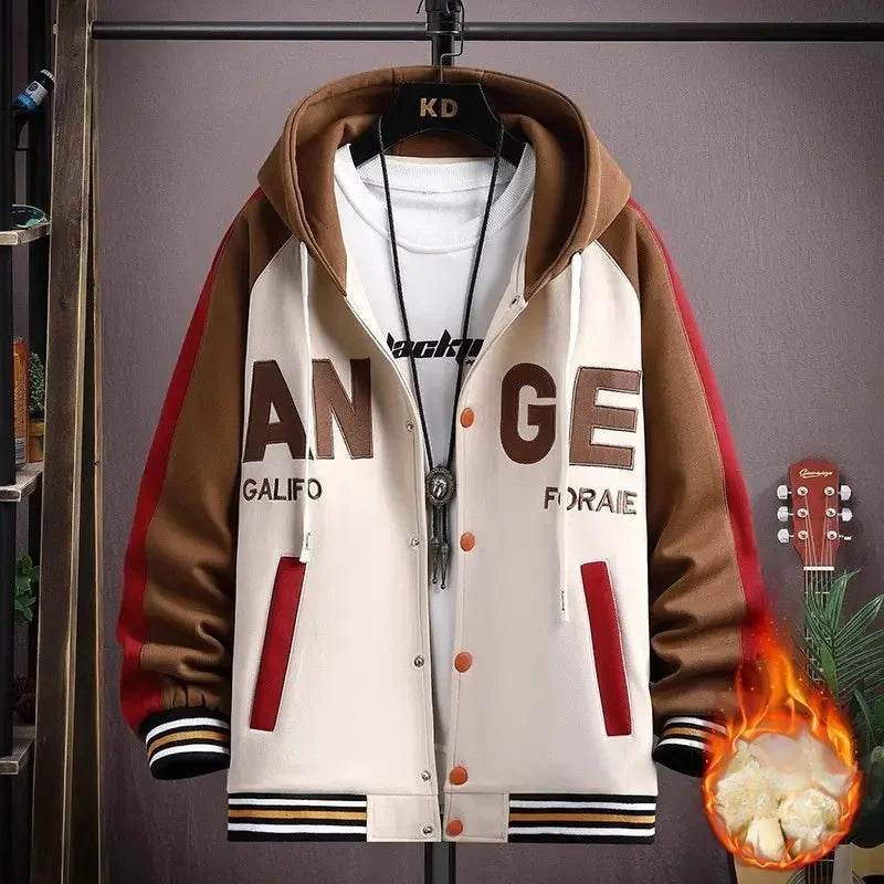 Trendy Letter Print Hooded Jacket - Men's Loose Fit Color Blocking Cardigan - Buy Center US