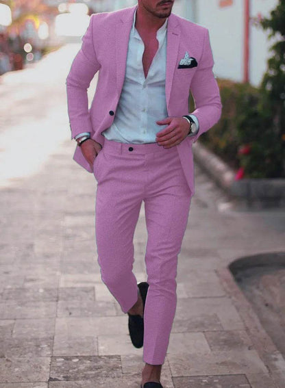 Zmbanpise Men's 2-Piece Linen Suit - Smart Casual Wedding Attire - Buy Center US