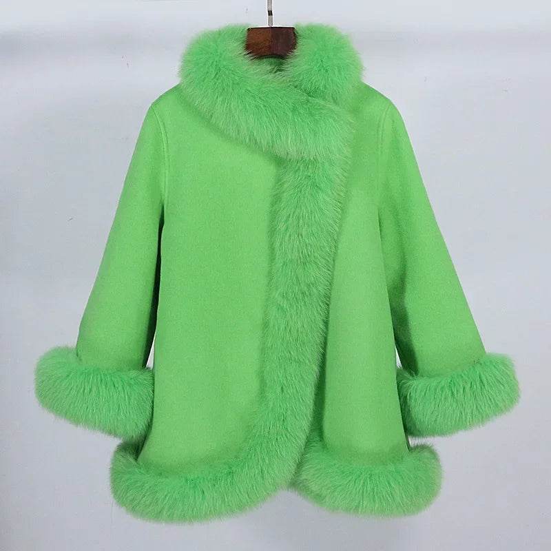 Elegant Real Fox Fur Collar Coat - Women's Wool Cloak for 2024 - Buy Center US