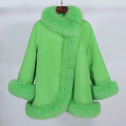 Elegant Real Fox Fur Collar Coat - Women's Wool Cloak for 2024 - Buy Center US
