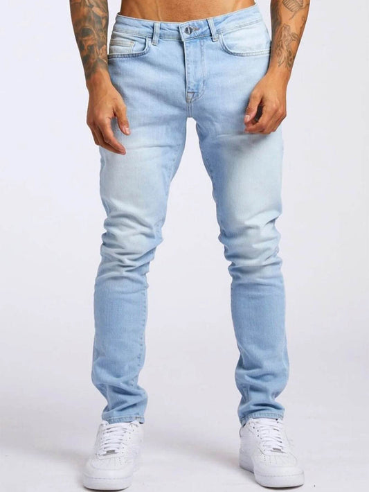 Casual Solid Color Stretch Jeans for Men - Slim Fit Work Trousers - Buy Center US