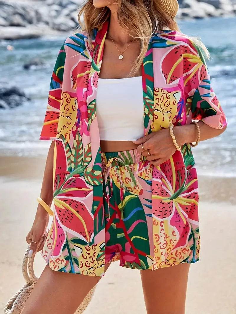 Women's Summer Loose Fit Cardigan and Shorts Two-Piece Set - Buy Center US